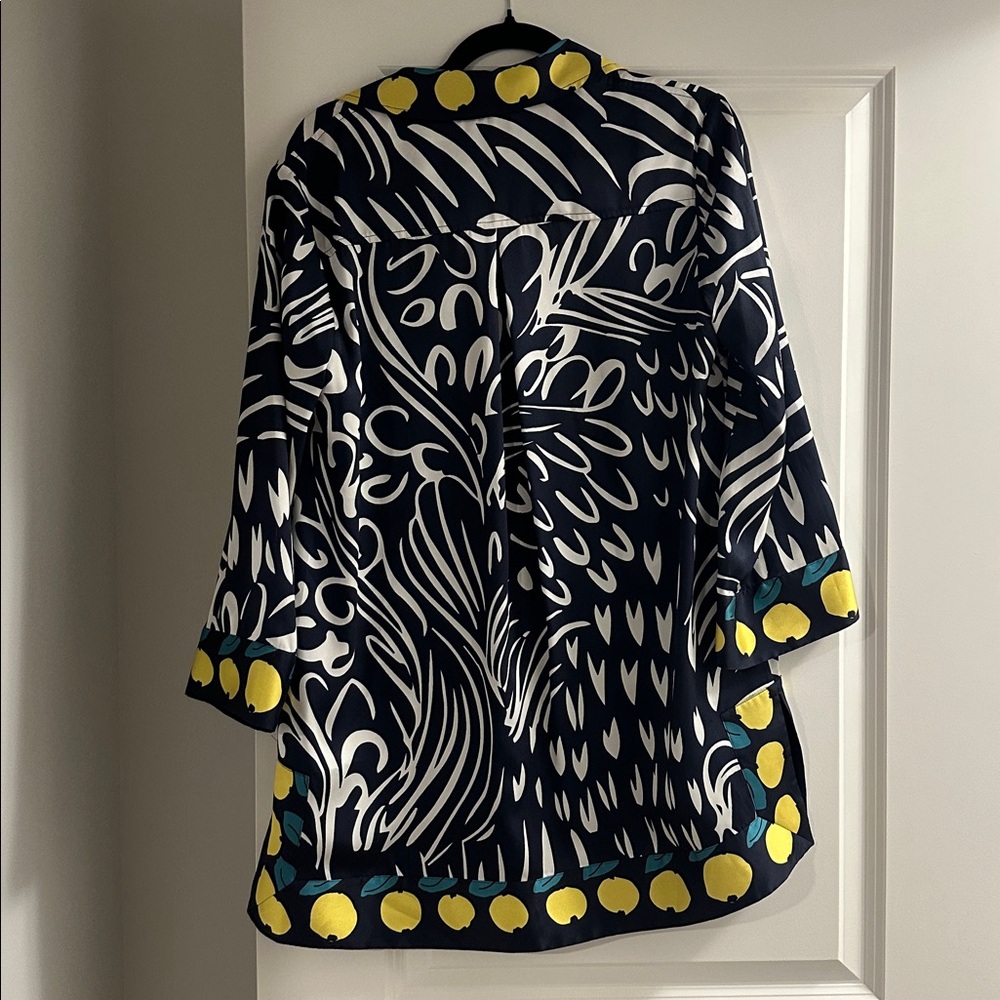 STAUD Blue and White Blouse with Yellow lemon Accents small - Picture 5 of 5